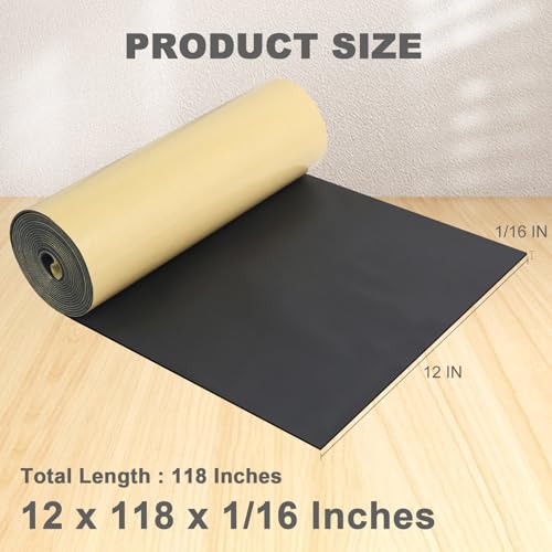 Image of Storystore Foam Rubber Sheet with Adhesive, 12 x 118 x 1 /16 Inch Closed Cell Insulation Neoprene Foam Sheet, Multi-Function Soundproof Weatherproof Foam Padding