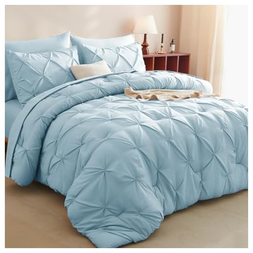 25+ Chic Light Blue Bedroom Ideas for a Serene Retreat 2 CozyLux Blue Comforter Set Queen - 7 Pieces Comforters Queen Size Light Blue, Pintuck Bed in A Bag Pinch Pleat Bedding Sets with All Season Comforter, Flat Sheet, Fitted Sheet and Pillowcases & Sham