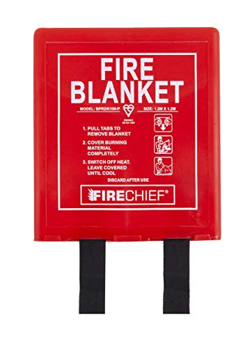 Firechief Premium Kitemarked Fire Blanket 1.2 m x 1.2 m Rigid Case Red - Fully Coated Fire Blanket for Home - Kitemark Certified to BS EN 1869 - BPR2/K100-P Model