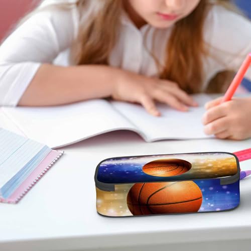 Image of Basketball Pencil Case Organizer Glittering Light Magic Sports Orange Blue Stationery Box Makeup Box School Supply for Boy Girl Men Women