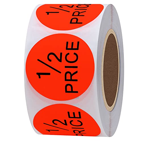Hycodest 500 pcs Product Stickers Fluorescent Red 1.5″ Round 1/2 Price ...
