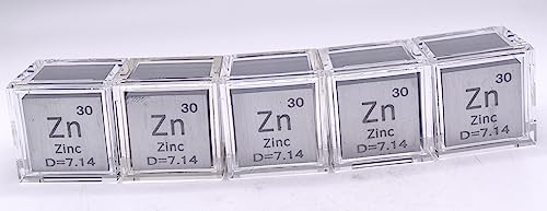 Image of 1 inch 25.4mm Zinc Metal Cube Zn up to 99.9% Pure Periodic Table Element Engraved Density Collection Science Education Display Block Cube + Acrylic Case Box - 1PC