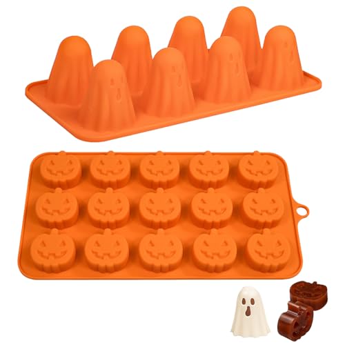 XFSRG Set di 2 Stampi in Silicone per Halloween con Fantasma e Zucca Stampo in Silicone per Cioccolato Caramelle Cubetti di Ghiaccio Dolci Fatti in Casa e Decorazioni per Feste