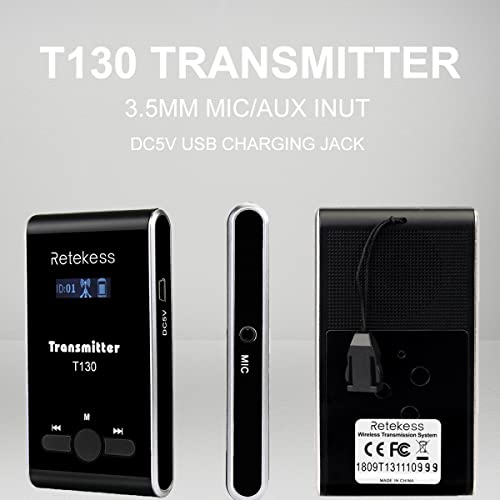 Sistema inalámbrico para guías turísticos Retekess T130, 99 canales, dispositivo de escucha asistida para interpretación, entrenamiento, corte y iglesia (2 transmisores y 10 receptores) miniatura 5