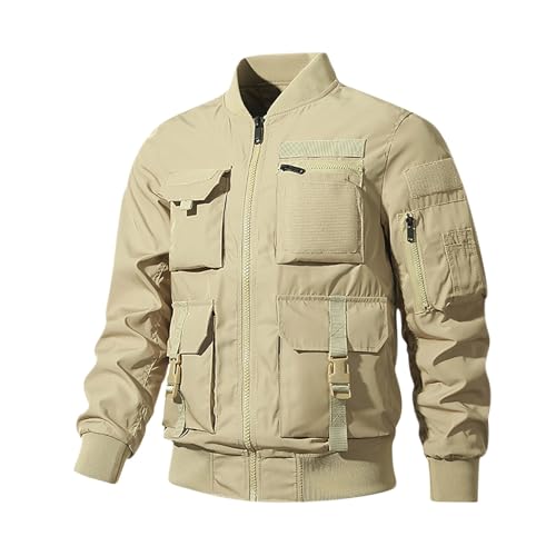 Finelylove Mens Military Tactical Jacket Lightweight Cargo Bomber Jacket Waterproof Spring Fall Windbreaker with Pockets