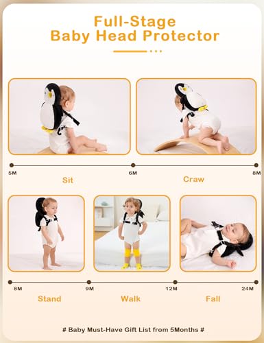 Image of JunNeng Baby Head Protector Backpack for Walking Crawling, White Penguin