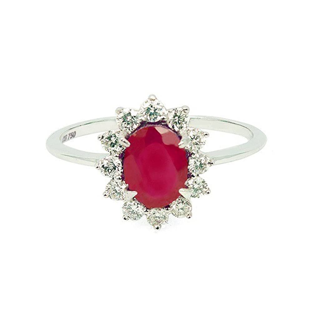 GenericDubai Jewel Factory Women's Natural Ruby Ring in 18K White Gold with Diamonds
