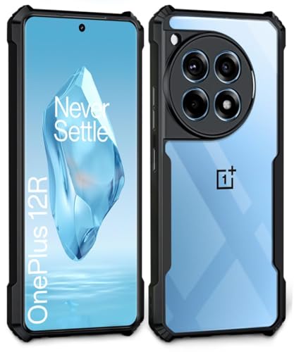 Image of WOW IMAGINE Shock Proof Clear Back Case Mobile Cover for 1+ OnePlus 12R 5G (Hard | Hybrid PC + TPU | Full Armour Device & Camera Protection | Black)