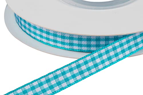 Ribbonitlux Gingham Ribbon, 9mm X 22M, Plaid Checkered, Buffalo Striped, Turquoise, Polyester, Classic, Valentine's Day - Image 2
