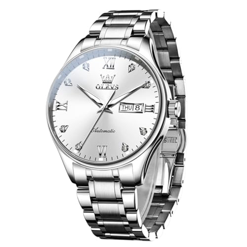 Image of OLEVS Automatic Watches for Men Self Winding Mechanical Wristwatch Luxury Business Dress Stainless Steel Luminous Waterproof Calendar Mens Watch