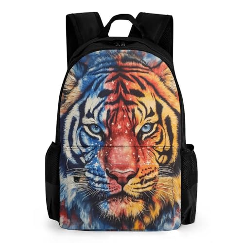 Tiedye U.S.A. Flag Tiger Travel Backpack Casual Daypack Shoulder Bag with Adjustable Shoulder Straps for Men Women