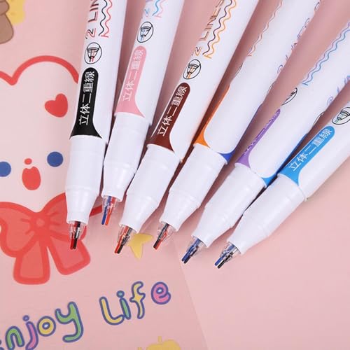 Image of PAXCOO Double Marker Line Pens,Two Liner Gel Pen Outline Multi Color Ink Roller Drawing Scrap booking Card Note Art,3d Writing Pen,Craft Creative Journal Hand Planner Home Office School(6 Pack)