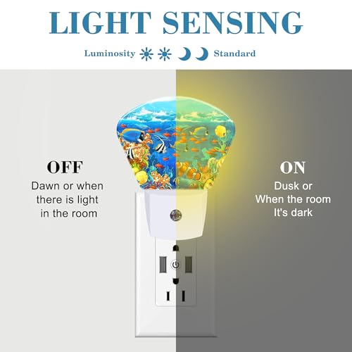 Image of Cartoon Underwater World Night Light for Kids, Tropical Fish LED Night Light Plug into Wall with Dusk to Dawn Sensor for Girls Boys Women Men Room, Hallway, Kitchen, Bathroom, Stairs Decor