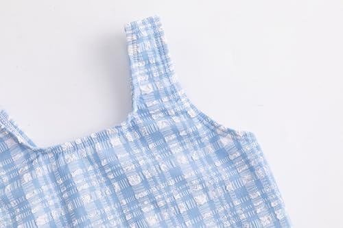 LIZENS Girls Swimwear One Piece Swimsuit Toddler Cute Ruffle Wide Straps Plaid Beach Bathing Suit4
