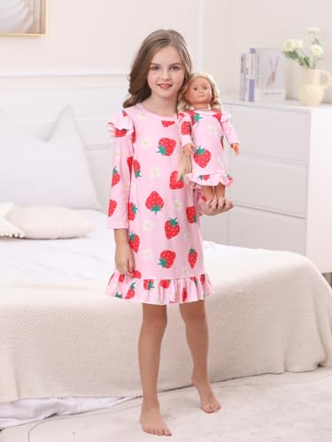Bow Dream Girl Dress Cute and Matching American Girl Doll Clothes for Girls Pink Strawberry3