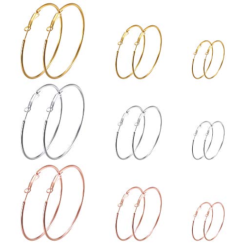 Dainty Gold Hoop Earrings for Women, Stainless Steel 14K Gold Rose Gold Plated Silver Hoop Earrings for Sensitive Ear Hypoallergenic Earrings Set 25-40-60mm