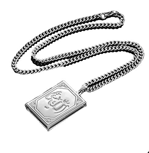AccessCube Stainless Steel Allah Locket Charm Islamic Quran Moshaf Choker Necklace Islam Chain Vintage Arabian Allah Necklace Pendant (Silver)