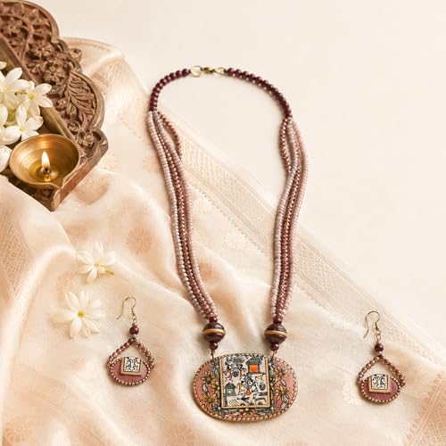 Image of AAKRITI ART CREATIONS Handcrafted Women's Jewelry Set - Elegant Ethnic Necklace and Earrings, Statement Fashion Accessories for Parties & Festivals