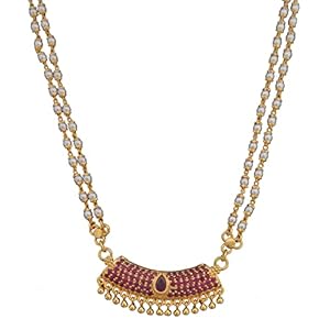 Radha's Creations SHORT double line pearl chain NECKLACE with ruby pendant one gram gold for women and girls no.983 20 41pDjQTMZ1L. SL500 . SS300