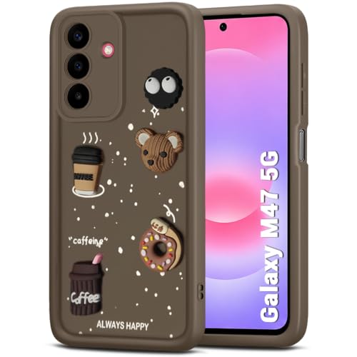 Image of TheGiftKart Back Cover Case for Samsung Galaxy M47 5G | Cute Fun Cartoon 3D Bear Coffee Case | Full Camera Protection | Shockproof Back Cover Case for Samsung Galaxy M47 5G (Silicone, Brown)