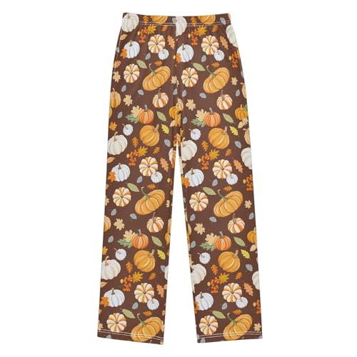Pajama Pants Lounge Sleep PJ Bottoms Sleepwear Elastic Waist Drawstring S Pumpkin Maple Leaf