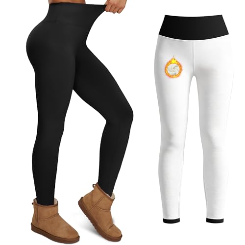 Fleece Lined Leggings for Women Thermal Winter Yoga Pants Windproof High Waisted Legging Buttery Soft Warm Workout Tights Gym Hiking Yoga Black