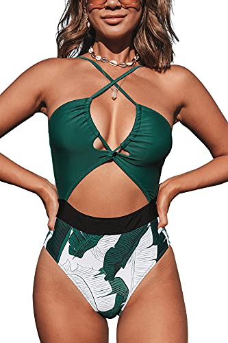 CUPSHE Damen Badeanzug Neckholder Schnürung Monokini Tropischer...