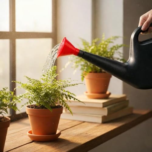 Image of Urban Upvan Watering Can 5L (Black) with 500g Vermicompost | Plastic Garden Water Can with Sprinkler Spout | Lightweight, Durable, Ergonomic Handle | Indoor Outdoor Plant Care