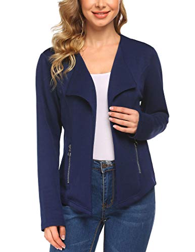 ELESOL Jackets for Women Long Sleeve Navy Blue Casual Business Crop Slim Blazer Boyfriend Jacket L