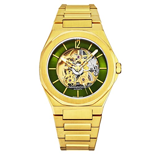 Manager Men's 'Open Mind' Green Dial Stainless Steel Bracelet Automatic Watch MAN-RO-12-GM