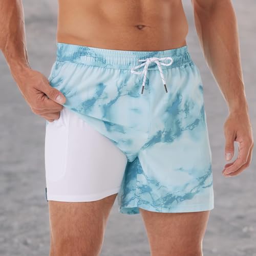 Image of BRISIRA Mens Swim Trunks Swim Shorts Quick Dry 5 inch Inseam Beach Shorts with Compression Liner and Zipper Pocket