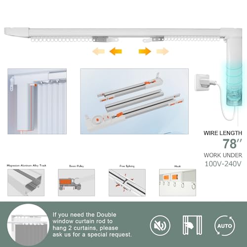RUIPUOWNO Ceiling Smart Electric Curtain Track, Silent Curtains System Auto Curtain Closer/Opener, Motorized and Adjustable Tracks for Bedroom, Living Room, Study,White,2m - Image 2