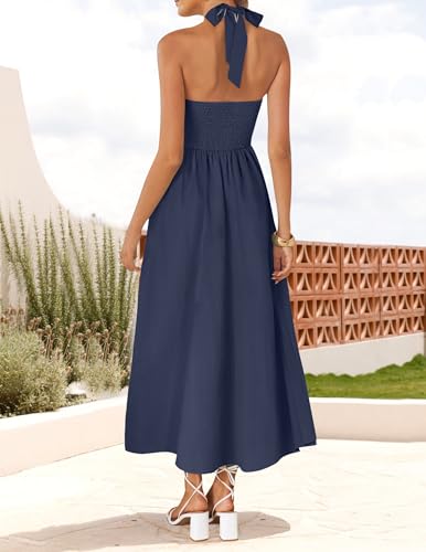 Image of ZESICA Women's Summer Sleeveless Halter Midi Dress 2026 Off Shoulder High Waist Flowy Formal Wedding Guest Long Dresses