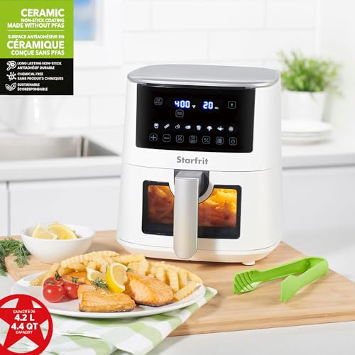 Image of Starfrit Electric Digital Air Fryer - 4.2L Capacity - Ceramic Non-Stick Surface - 8 Preset Functions - Viewing Window -1400W