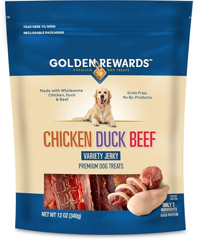 Golden|Rewards Chicken, Duck, and Beef Variety Jerky Treats for Dogs,