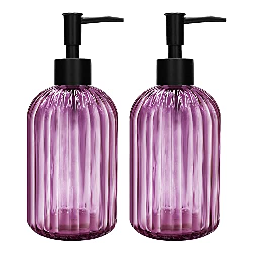 Distributeur de Savon en Verre à 2 Pièces avec Pompe Noire, Distributeur de Pompe Rechargeable de 400 ML pour La Cuisine, La Salle de Bain et La...