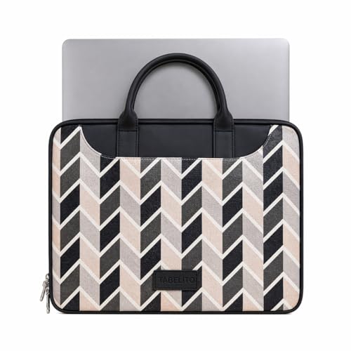 Image of Tabelito Designer Printed Laptop Sleeve for Women (13-15.6 Inch) | Jute & Vegan Leather Office Handbag | Lightweight Stylish Work Bag with Handle