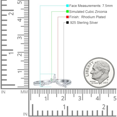 Blue Apple Co. Minimalist 7.5mm Half Eternity Band V Midi Chevron Ring Marquise & Round Cubic Zirconia Wedding Bands For Women 925 Sterling Silver Gifts For Her4