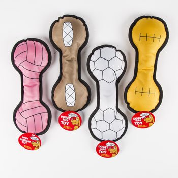 DollarItemDirect Dog Toy Canvas Sports Dumbell 10 inches with Sqkr Assorted Colors in PDQ Case of 60