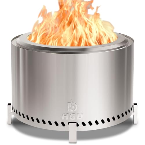 HGD 28 Inch Smokeless Firepit, Stainless Steel Fire Pit, Wood Burning Firepit for Patio Garden Picnic