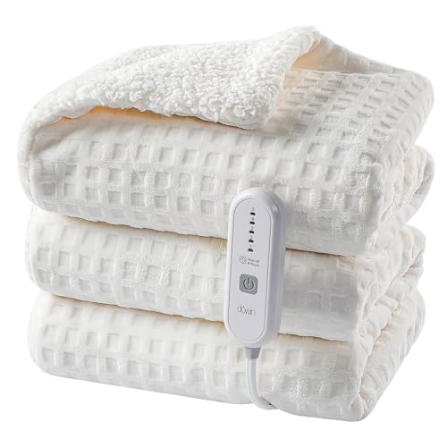 Dowin Full-Size Heated Electric Blanket - Cozy Waffle Fleece with Auto Shut Off, Machine Washable, 72x84 in Beige