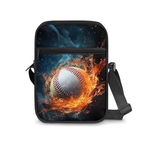 Soccer Baseball Fire Art Design Small Crossbody Bags Satchel Messenger Bag for Men