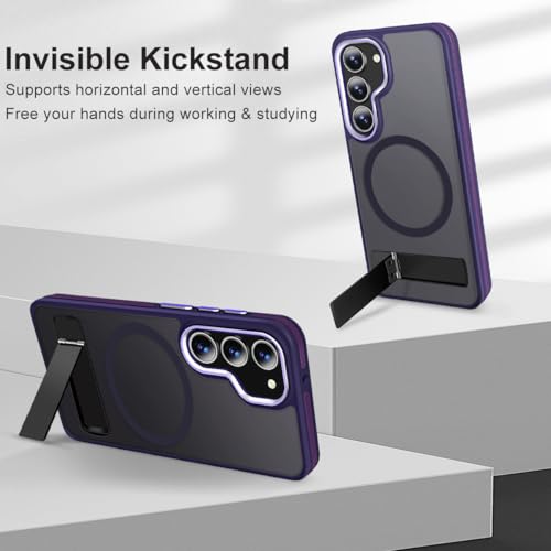 Image of MALEWOLF for Samsung Galaxy S23 Case with Stand, Compatible with Magsafe, Strong Magnetic Phone Case for Galaxy S23, Mil-Grade Protection for Non-Slip Matte Translucent Cover (Dark Purple)