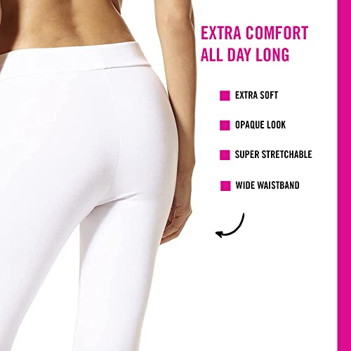 Hue Women's Wide Waistband Blackout Cotton Capri Leggings, Assorted, White, L #TOP2