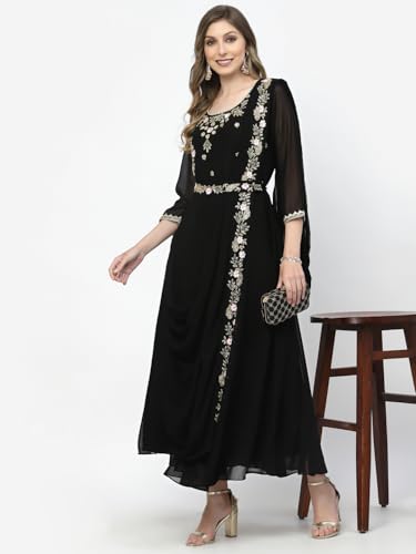Image of Women's Embroidered Maxi Fit Flared Ethnic Sharee Dress Gown.