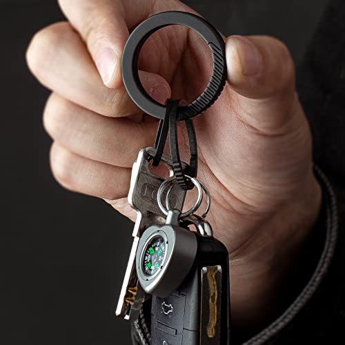 Image of TISUR Titanium Keychain Rings, Split Side Pushing Key Rings Heavy Duty Black Key Ring For Key Chain Carabiner Dog Tag Ring