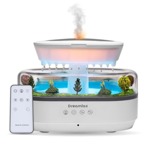 Dreamlax Rain Humidifier for Bedroom – Cool Mist Essential Oil Diffuser, White Noise Machine with 10 Nature Sounds, 7 LED Lights, Remote Control & Decorative Raindrop Lamp