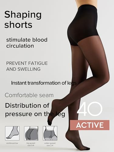 Image of Conte Women's High Waist Compression Pantyhose Tights with Control Top Active 40 Denier