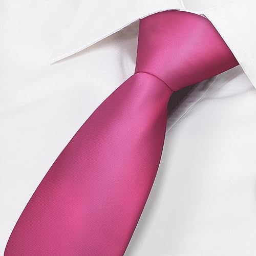 Image of Mens Satin Hot Pink Tie for Men Classic Wedding Necktie Solid Tie Formal Business