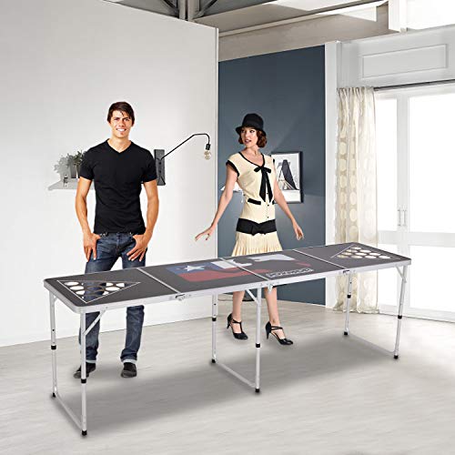image for PEXMOR 8 FT Folding Beer Pong Table with Cup Holes & Safety Lock, Port